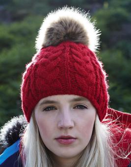 Beechfield Fur Pom Pom Cable Beanie 