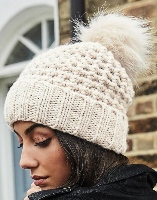 Beechfield Popcorn Fur Pom Pom Beanie 